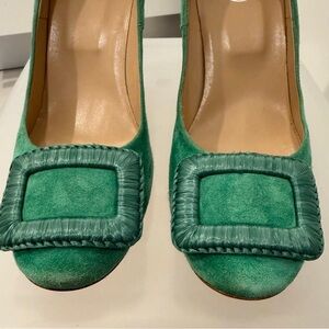 Roger Vivier Green Trompette Suede Heels